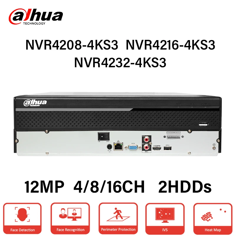 Dahua 8/16/32CH 4K NVR NVR4208-4KS3 NVR4216-4KS3 NVR4232-4KS3 Видеорегистратор с IP-камерой до 12 МП с SMD Plus Plug&Play Onvif