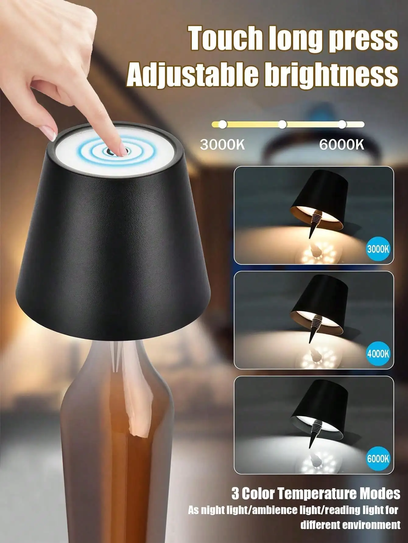 مصباح زجاجة النبيذ LED الإبداعي، ضوء ديكور ثلاثي الألوان قابل للتعتيم للمنزل والبار والمطعم #4