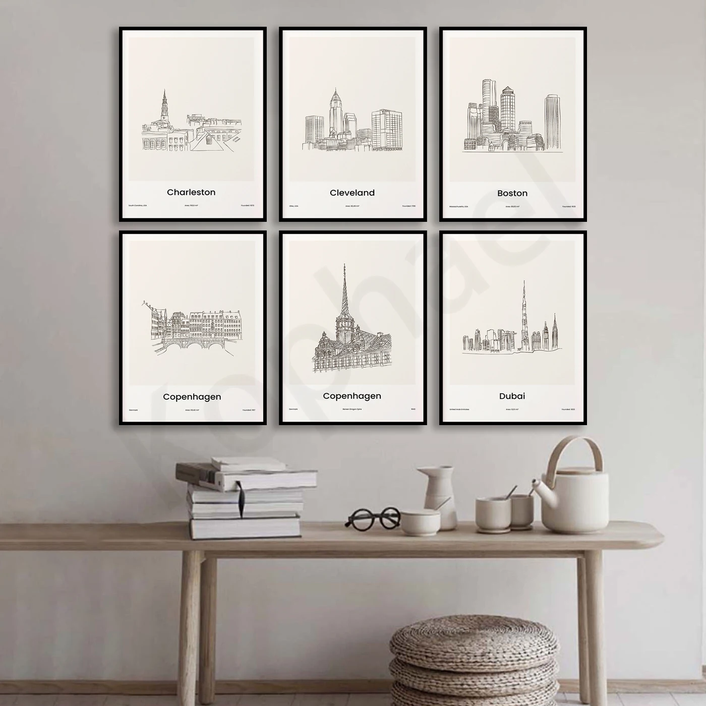 Dubai Detroit Denver Dallas Copenhagen Cleveland Chicago Charlotte Charleston Cape Town Boston Big Sur. City Trip Line Map Poste
