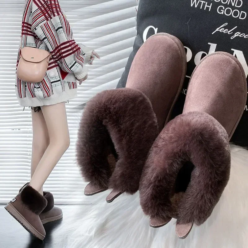 Snow Boots Women Thick Sole Cute Bunny Ears Suede Shoes for Women Keep Warm Sleeve Low Heels  Platform Shoes 2024 Winter Outdoor