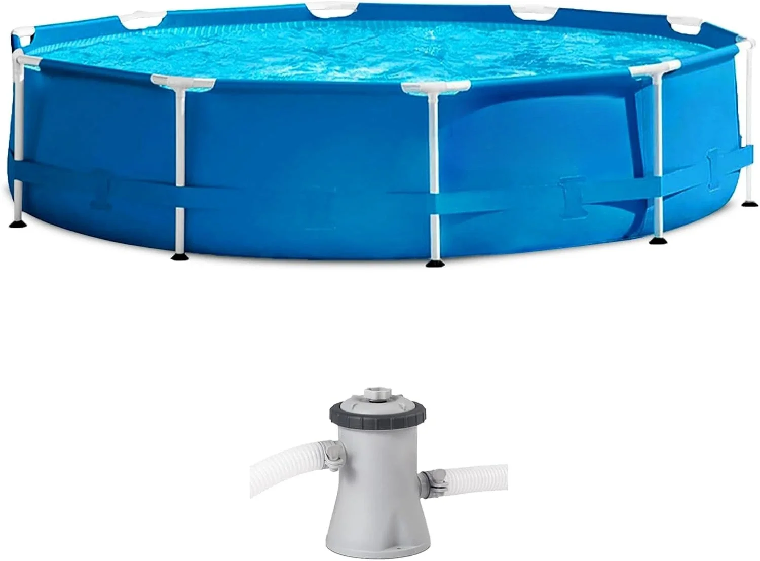 28201EH Juego de piscina sobre el suelo con estructura metálica: 10 pies x 30 pulgadas – Incluye bomba de filtro de cartucho de 330 GPH – Perforación