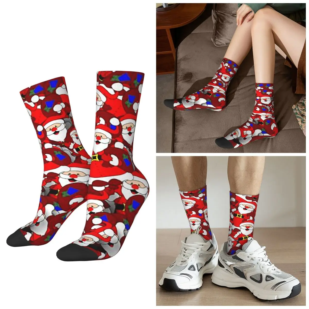

All Seasons Happy Santa Claus Cartoon Print Socks Harajuku Sport Middle Tube Socks Funny Stockings for Men Women Christmas Gifts
