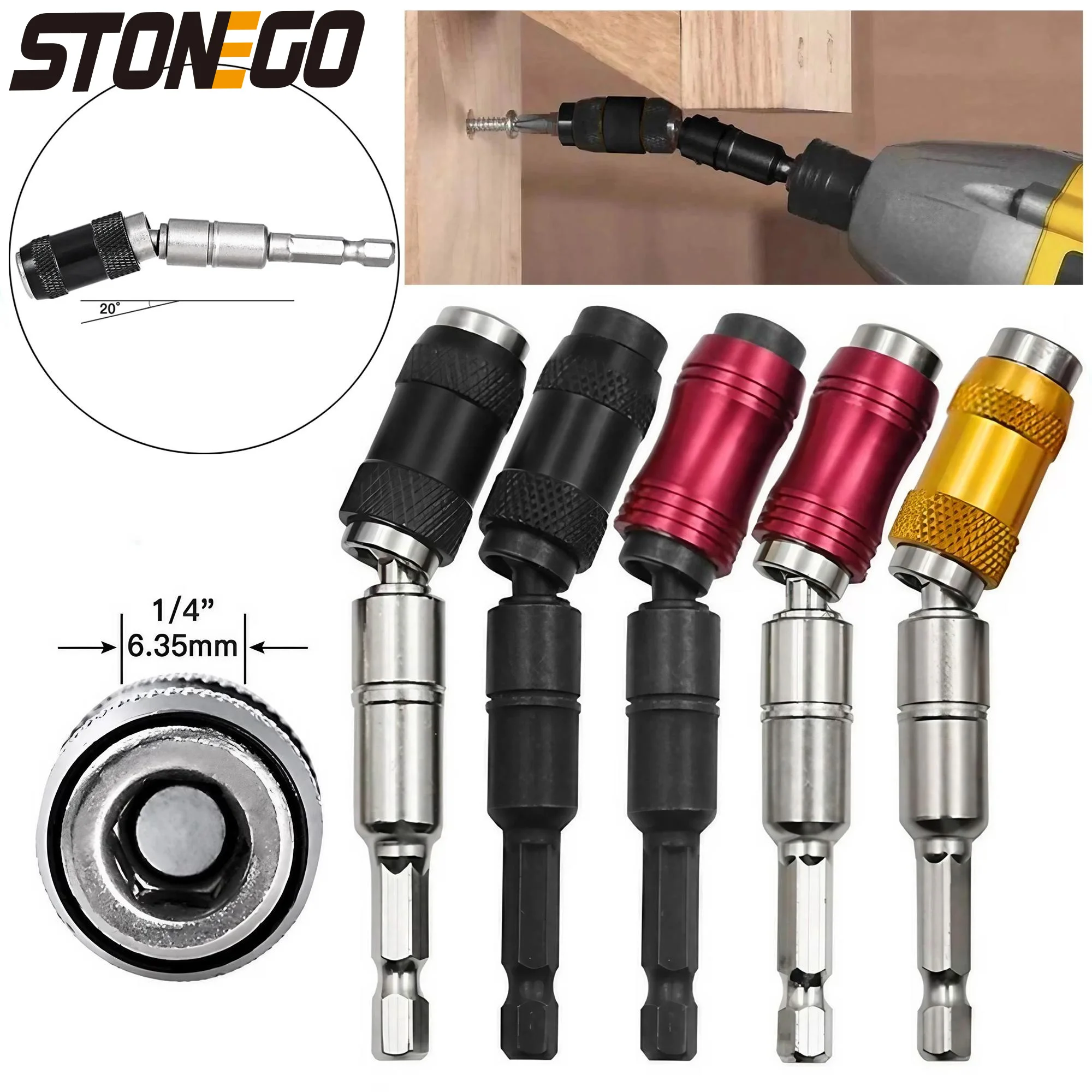 STONEGO 1PC Magnetic Pivot Drill Bit Holder - Straight & Pivot Modes for Metal & Woodworking, Powerful Drill Bit Extension Rod