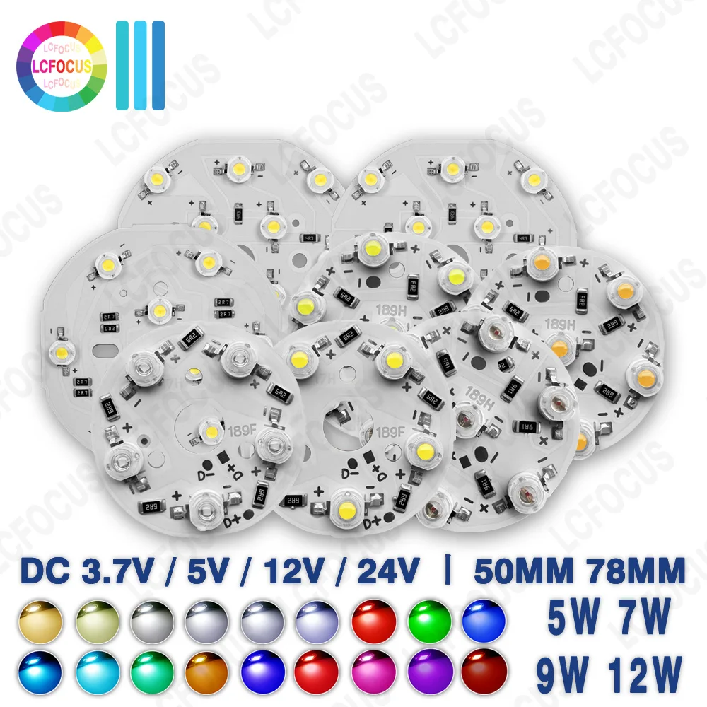 DC 3.7V 5V 12V Driverless Light Board 5W 7W 9W 12W Warm Cool White Red Green Blue Yellow Aluminum PCB 50mm 78mm For LED Bulbs