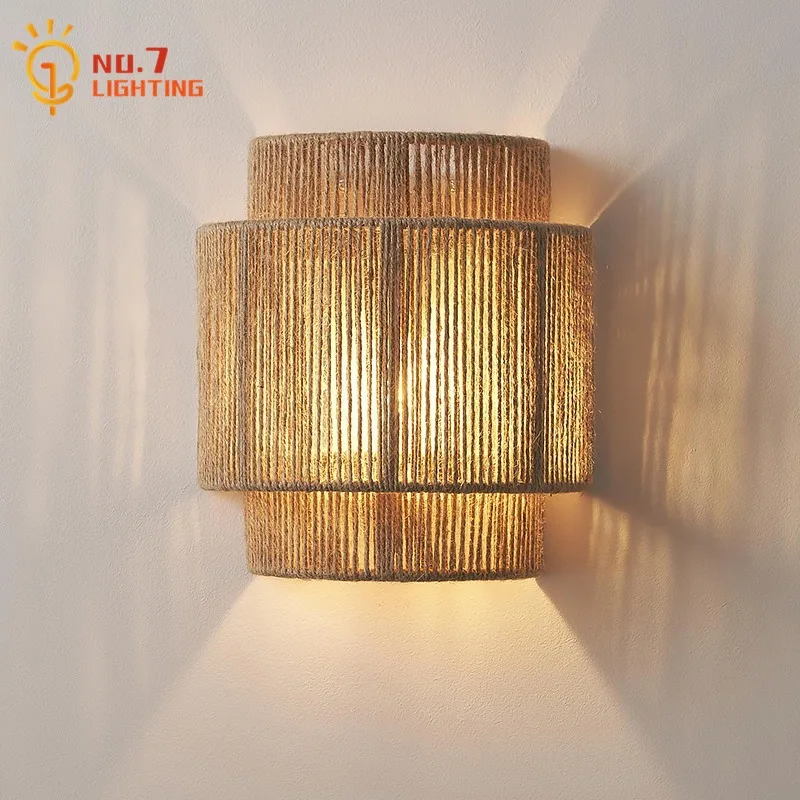 

Bohemian Retro Wabi-sabi Hemp Rope Wall Lamp LED E14 Art Decorative Wall Mounted Bedroom Bedside Restaurant Model Room Homestay