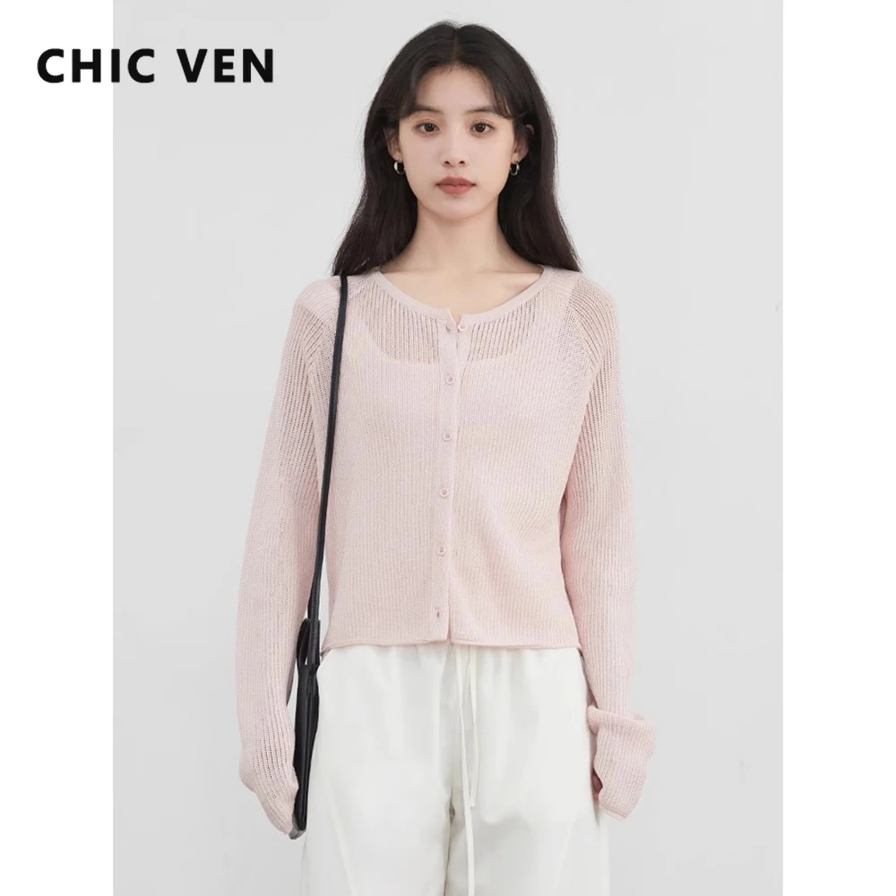 

CHIC VEN, новый женский кардиган, однобортный, свободный, однотонный, с круглым вырезом, тонкие вязаные свитера, женский топ, весна-лето 2025