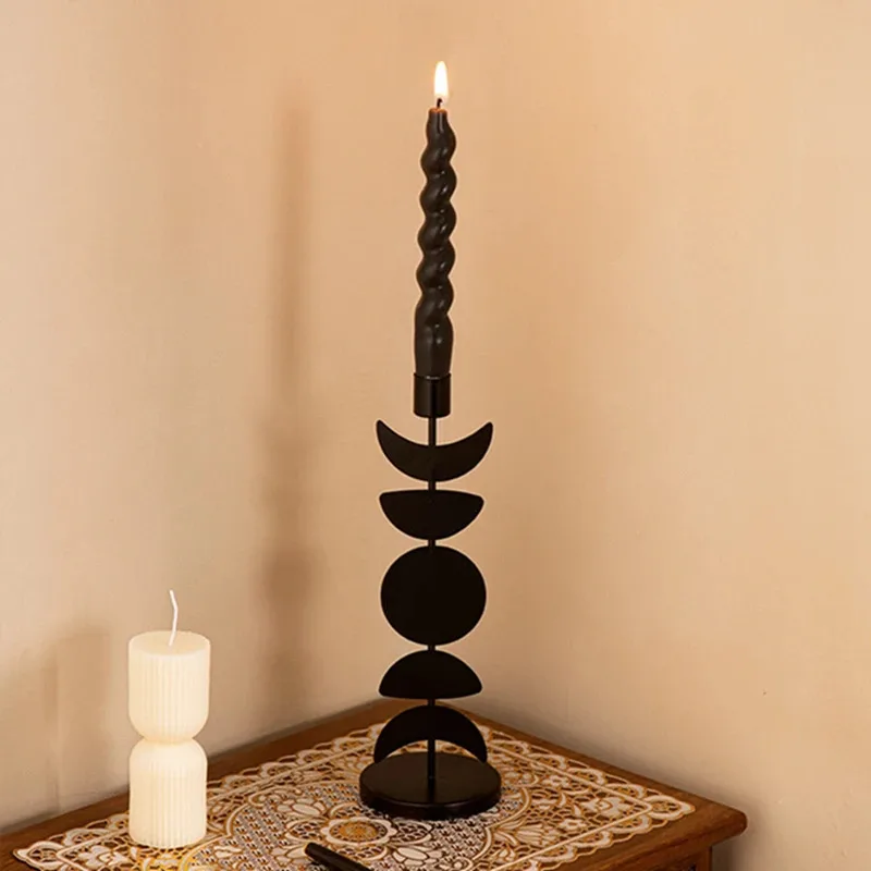 Nordic Wrought Iron Candle Holder - Moon and Star Design, Romantic Tabletop Home Decor & Wedding/Christmas Decorations