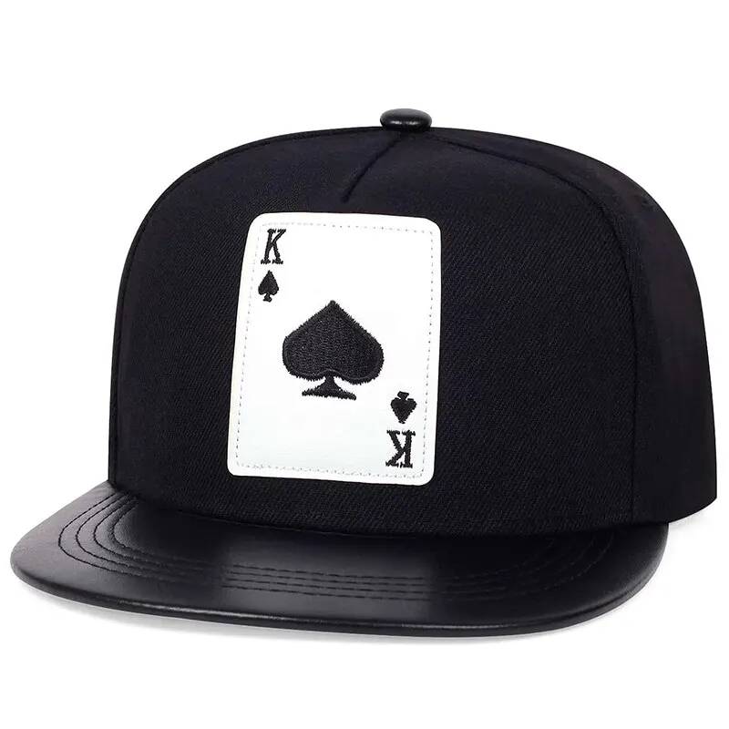 Pu Leather Playing Card Peach Heart K Embroidery Hip-hop Hats Outdoor Adjustable Casual Baseball Caps Sunscreen Hat