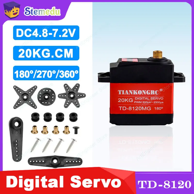 High Performance 20KG Digital Servo TD-8120MG Waterproof Metal Gear Adjustable Angle 180-360 Degree for RC Racing Crawler