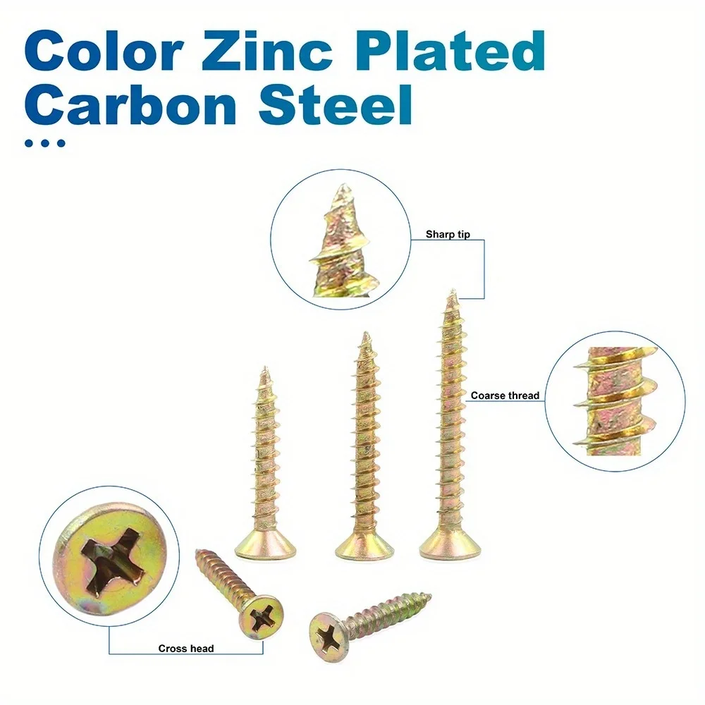 ชุดสกรูไม้แบบแบน M3.5 M4 ชุบสังกะสี หัวแฉก แบบเจาะเกลียวในตัว สำหรับยึดผนังเบาและไม้