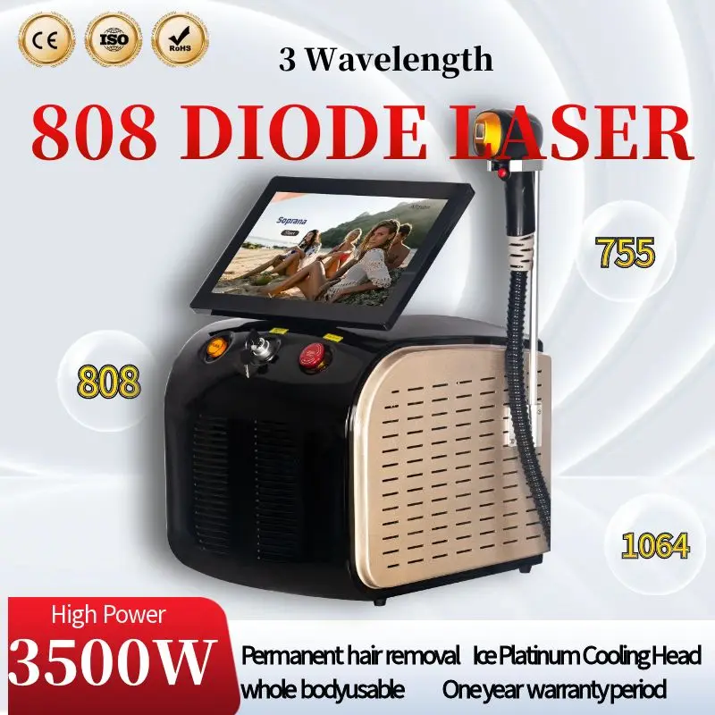 Profession Diode Laser Hair Removal Machine 3 Wavelength lce Platinum755nm 808nm1064nm Safe Painless permanent Epilat 3500W CE