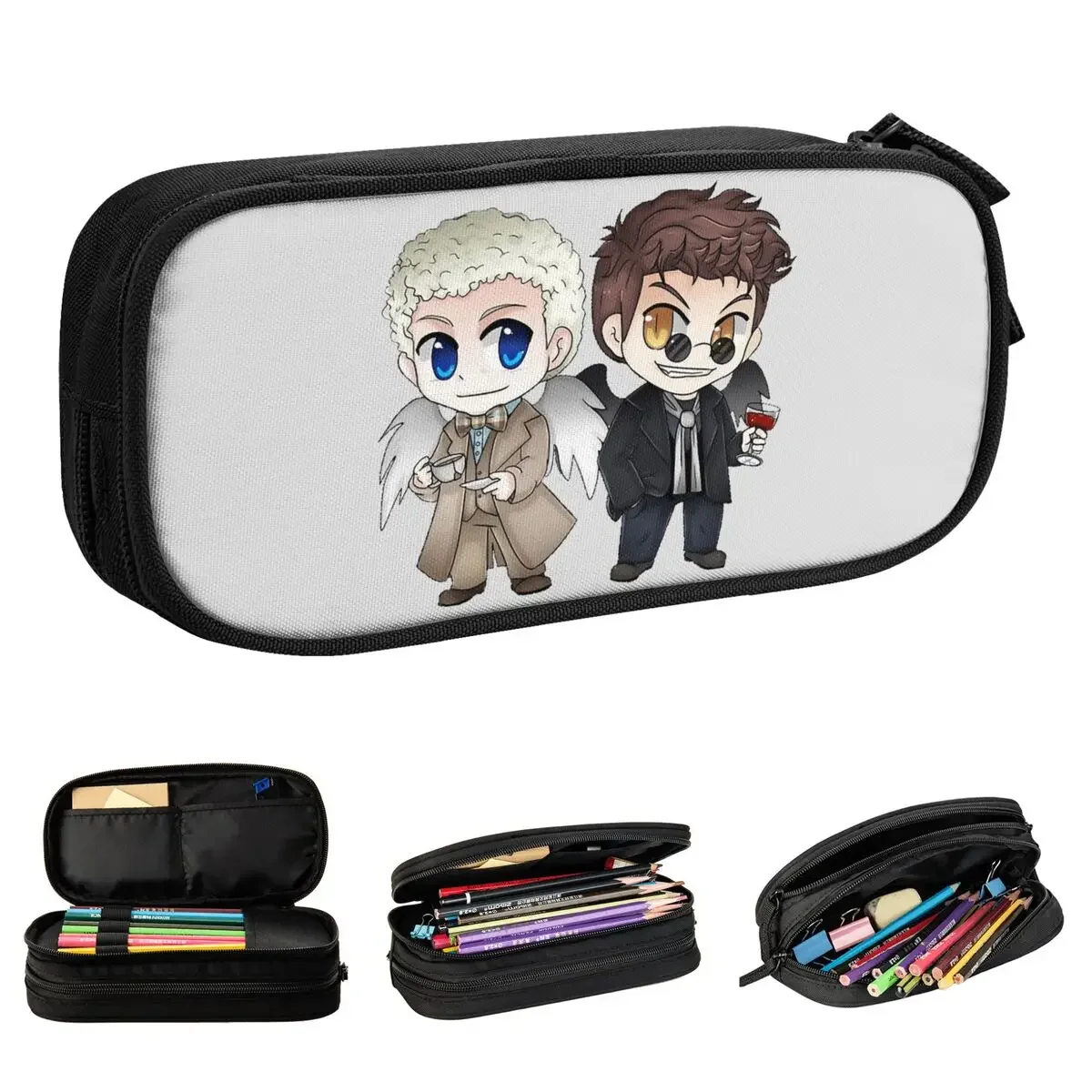 

Fashion Good Omens Angel And Demon Pencil Cases Pencilcases Pen Holder for Boy Big Capacity Bag School Supplies Gift Stationery