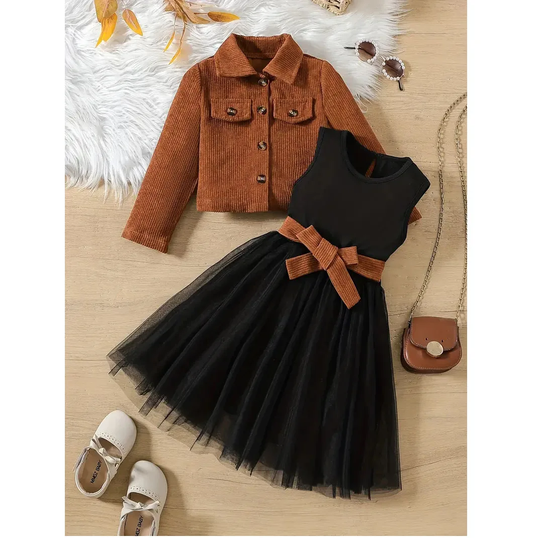 

Kids Girls' Fall/Winter Outfit Set Long Skirt Dress With Long Sleeve Jacket Coat Children Clothes For 3 4 5 6 7 8 9 10 Years