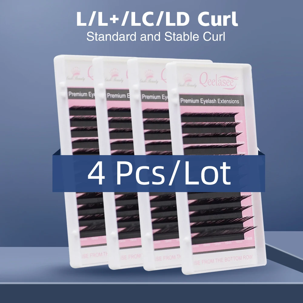 ขนตาปลอมมิงค์แบบม้วน Qeelasee L L+ LC LD  4 กล่อง/ชุด ขนตาแบบเส้นต่อเส้น สำหรับร้านเสริมสวย อุปกรณ์แต่งหน้า