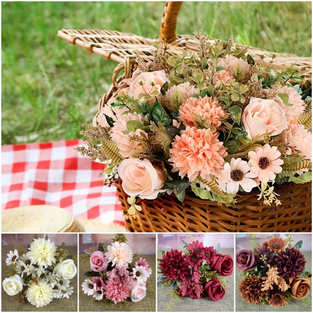 Mehrfarbige Künstliche Rosenblumen Seidenkugel Chrysantheme Simulation Gänseblümchen DIY Foto-Requisiten Künstlicher Sonnenblumenstrauß