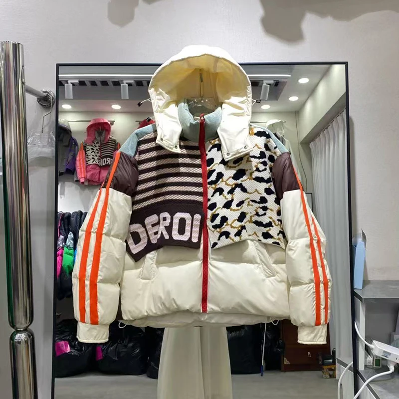 Winter Warm Thick Cold Proof Jacket Female Color Blocking Splicing Hooded Down Jacket Women White Duck Down Loose Parker Outwear