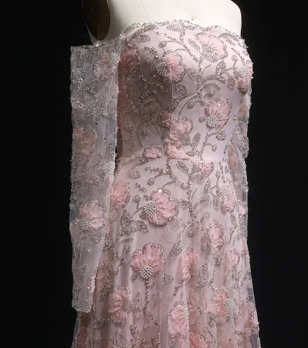 Hot Sale Romantic Elegant Luxury Off The Shoulder A Line Tulle Beading Sequins Floral Embroidery Evening Prom Formal Party Dress