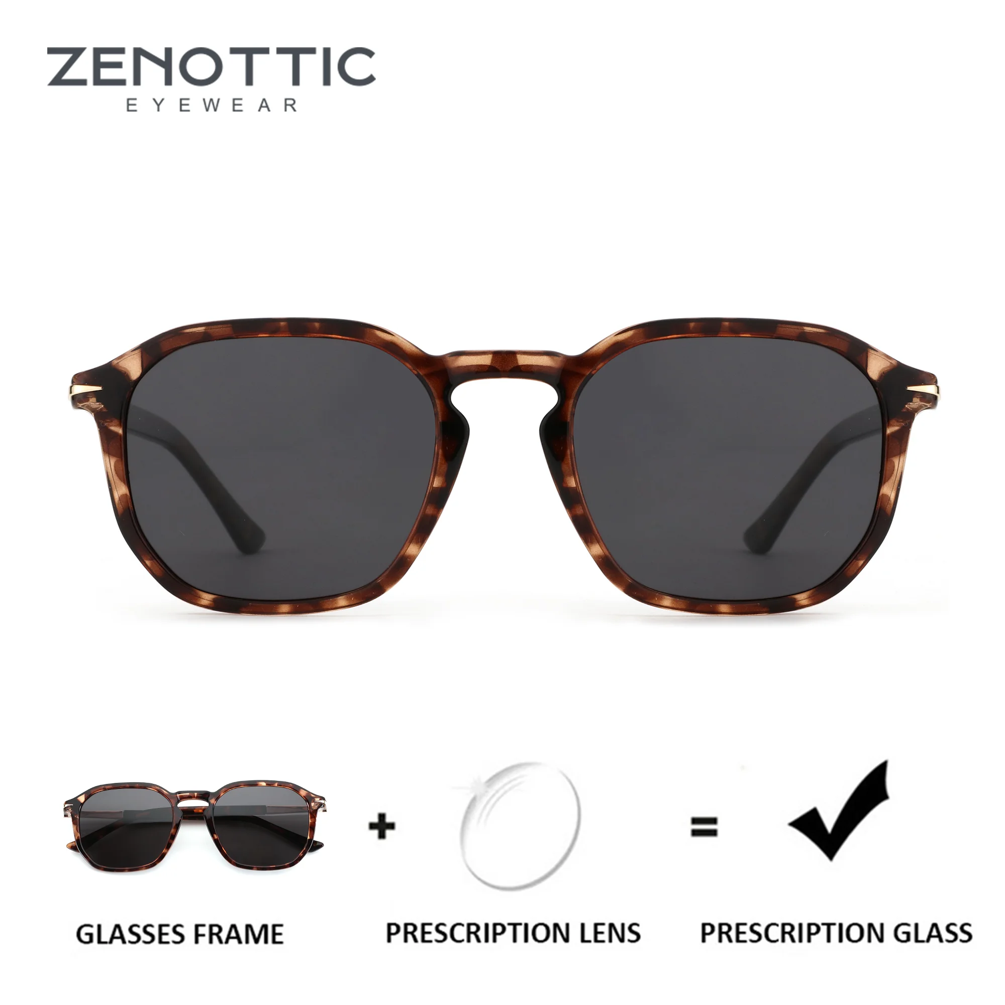 

ZENOTTIC L Size Unisex Fashion Polygon Sunglasses Prescription Ready UV400 Protection Polarized Myopia Lenses