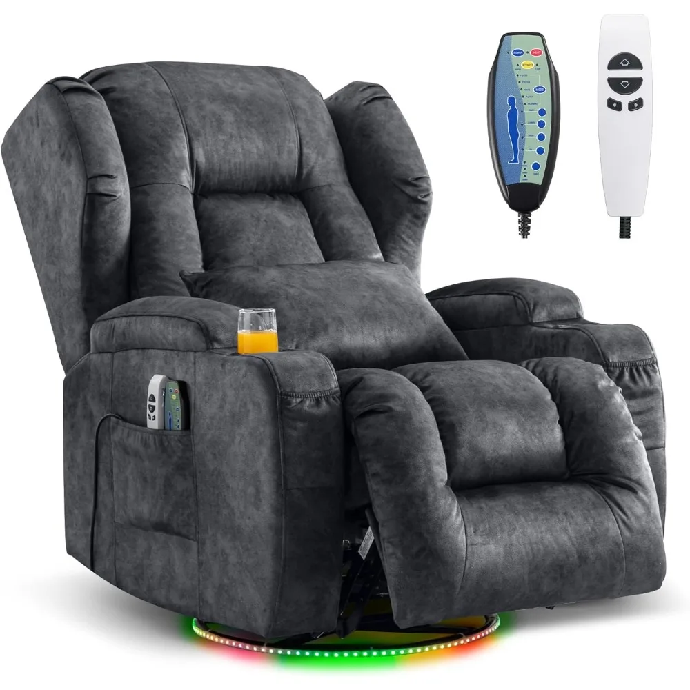 

Power Swivel Rocker Recliner Chairs for Adults, Electric Wall Hugger Reclining Sofa with Massage & Heat, Oversized Theater Seati
