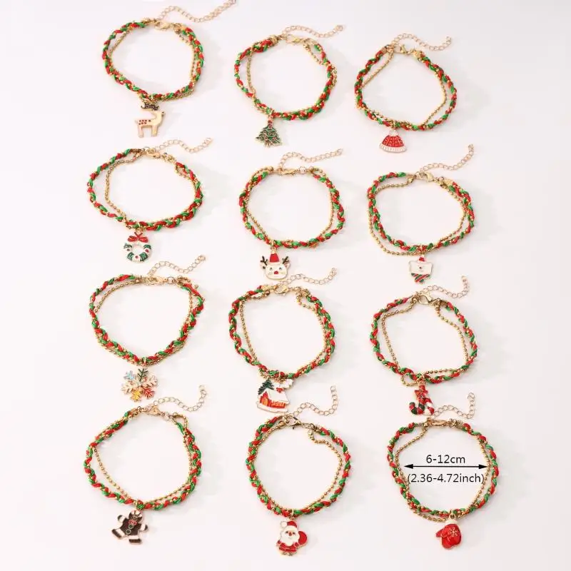 12 قطعة شجرة عيد الميلاد الكرتون سانتا كلوز ندفة الثلج سوار مجموعة للفتيات جميل عيد الميلاد سوار مجوهرات اكسسوارات هدايا