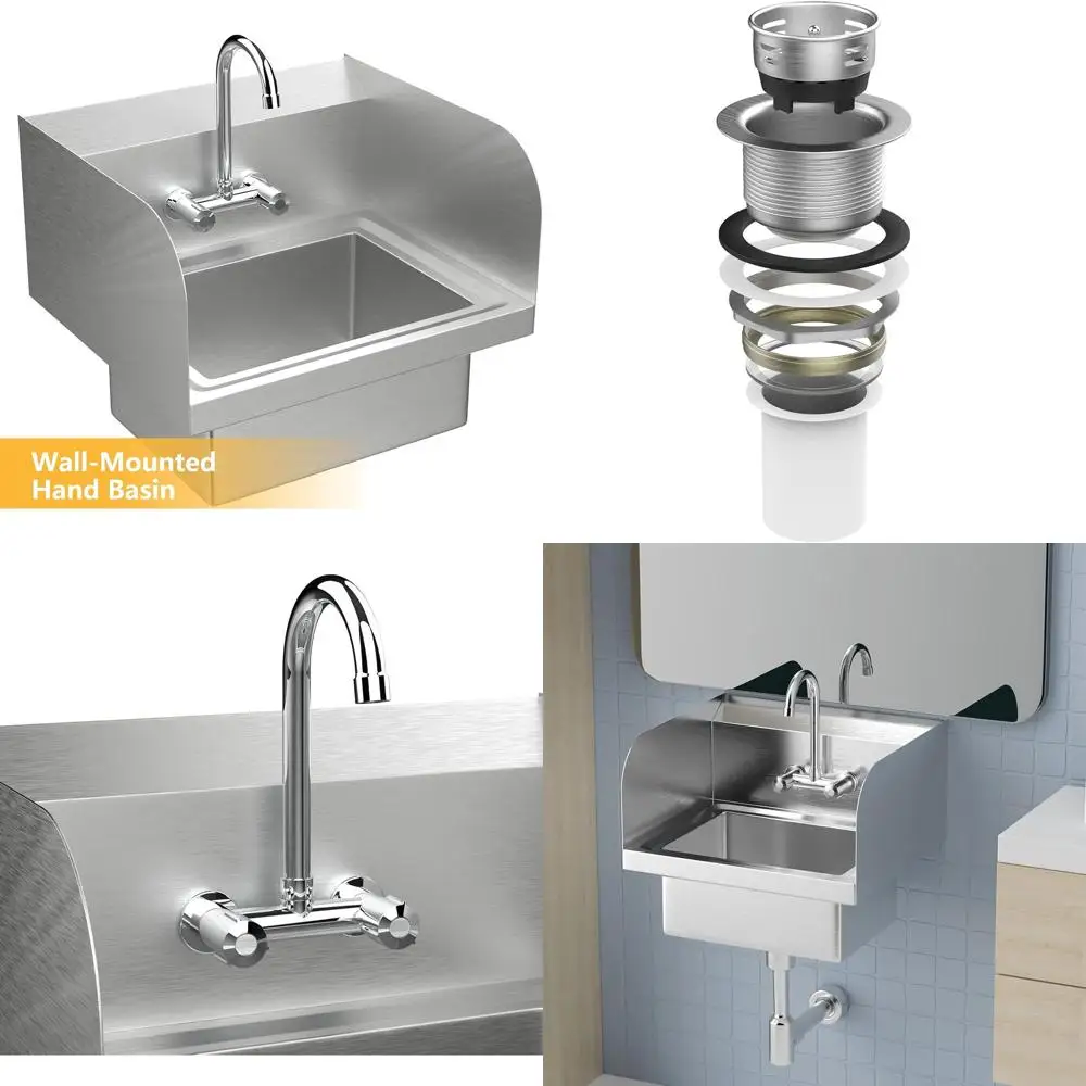 

Wall-Mounted Stainless Steel Prep Sink with Side Splash Guard for Commercial Kitchens and RVs