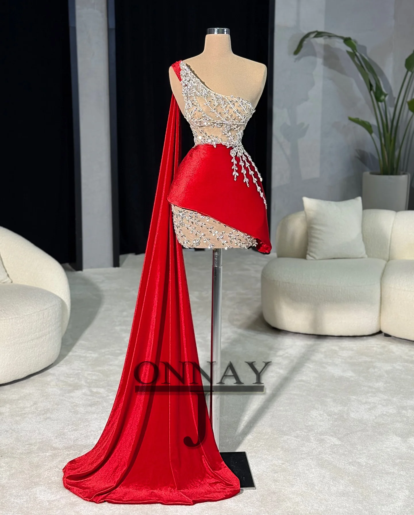 ที่กําหนดเองดูไบหนึ่งไหล่คริสตัลชุดราตรีสําหรับผู้หญิงพรหม Saudi Arabric Vestidos De Fiesta Bespoke ชุด Plus