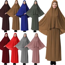 2pcs Abaya Muslim Women Prayer Dress Long Hijab Khimar Maxi Skirt Set Islamic Modest Robe Kaftan Overhead Abayas