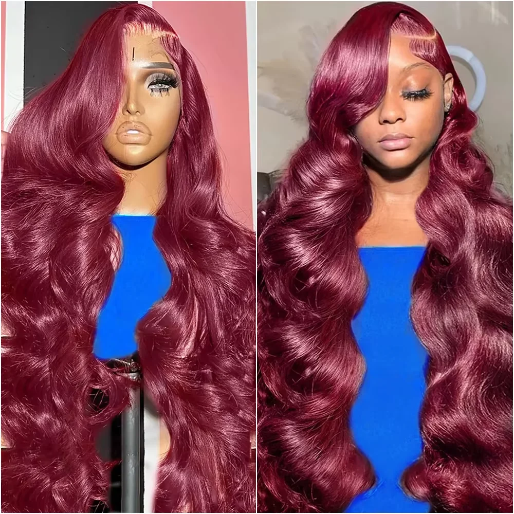 

36 inch 99J Burgundy 13x6 HD Lace Front Human Hair Wigs Brazilian Body Wave 13x4 Lace Frontal Wigs Prepluck Glueless Closure Wig