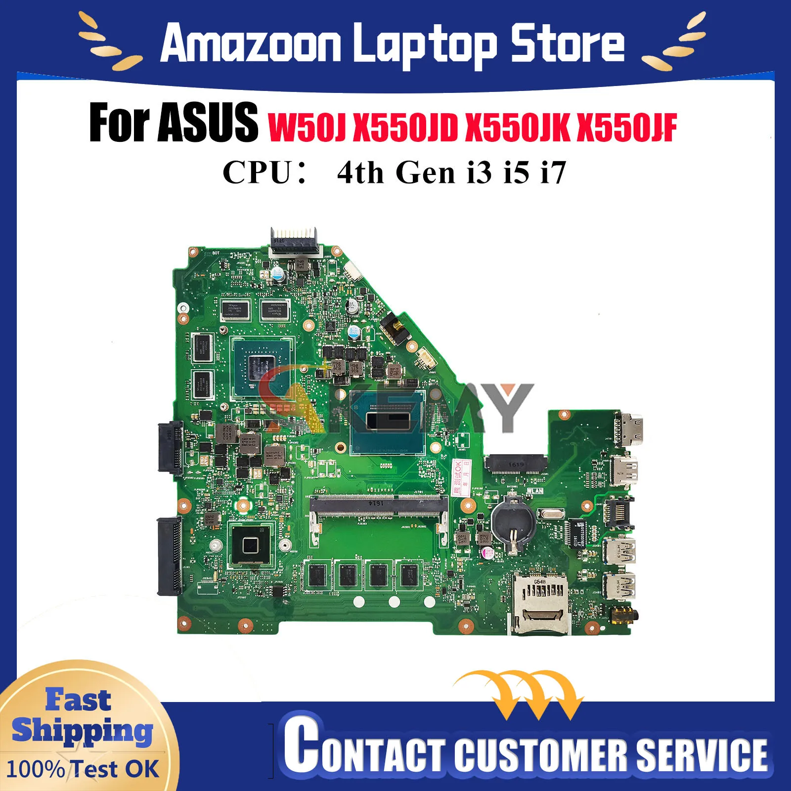 

X550JX Laptop Motherboard For ASUS VivoBook X550JK X550JF A550J K550J FX50J W50J F550J X550JD X550J Mainboard With i3 i5 i7 CPU