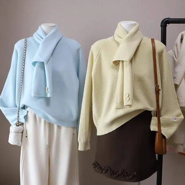 

Blue round Ne Knitted Sweater Women's Soft Cozy Design Sensation Autumn Winter New Sle Chinese Made Thiened Knitwear