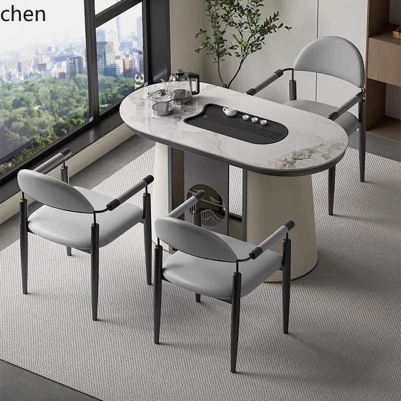 W5.19 LQC simple rock slab tea table and chair combination office small coffee table stone slab tea table kettle integrated