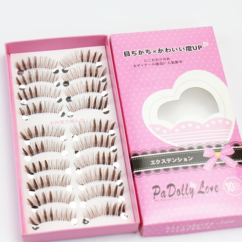 Handmade Brown False Eyelashes Fishing Line Transparent Stalk Thick Simulation Lashes Cosplay 10 Pairs Eyelashes Eye Beauty Tool