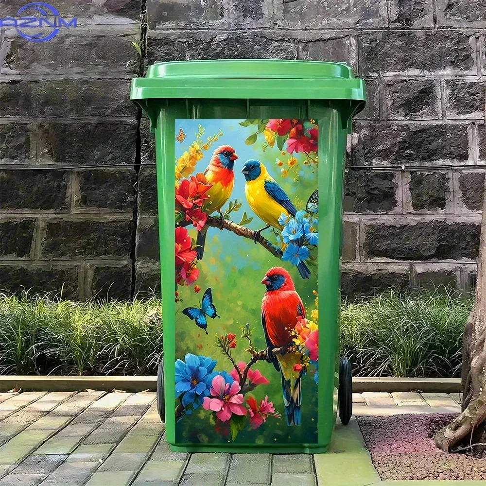 Creative Trash Can Makeover 2D Printed Decal Decor Ornament for Yard Dustbin