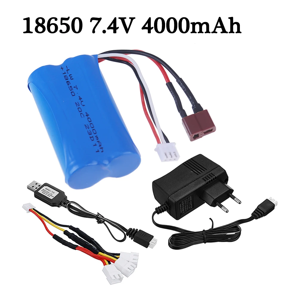 Upgraded 7.4V 4000mAh Li-ion Battery T plug and Charger for SCY-16101PRO SCY-16102PRO SCY-16103PRO SCY-16201PRO R/C Truck Parts