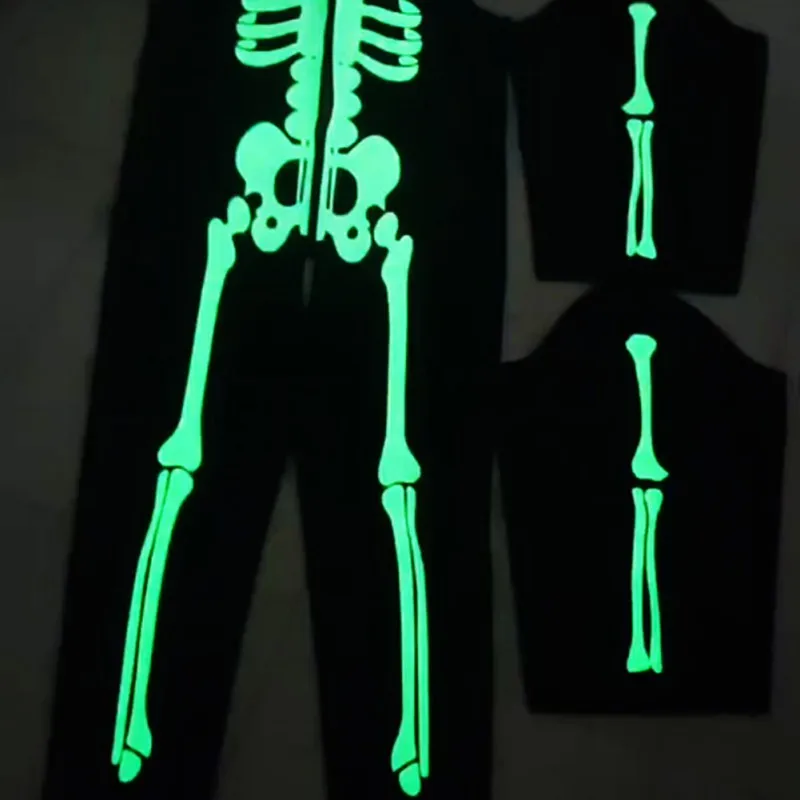 Halloween Skeleton Costume for Kids Men Women Toddler Luminous Scary Skull Bones Jumpsuit Glow in the Dark Outfit for Party