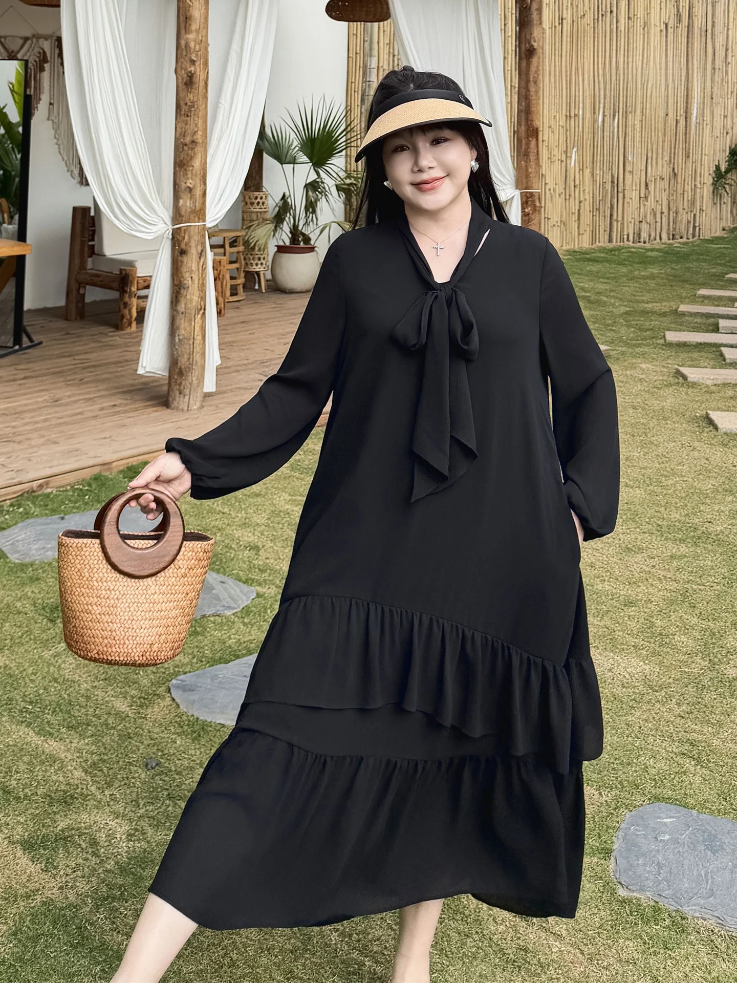 

Модное женское шифоновое платье больших размеров, новинка весны, свободного кроя, стройнящее, с завязками, скрывающее живот, в повседневном стиле