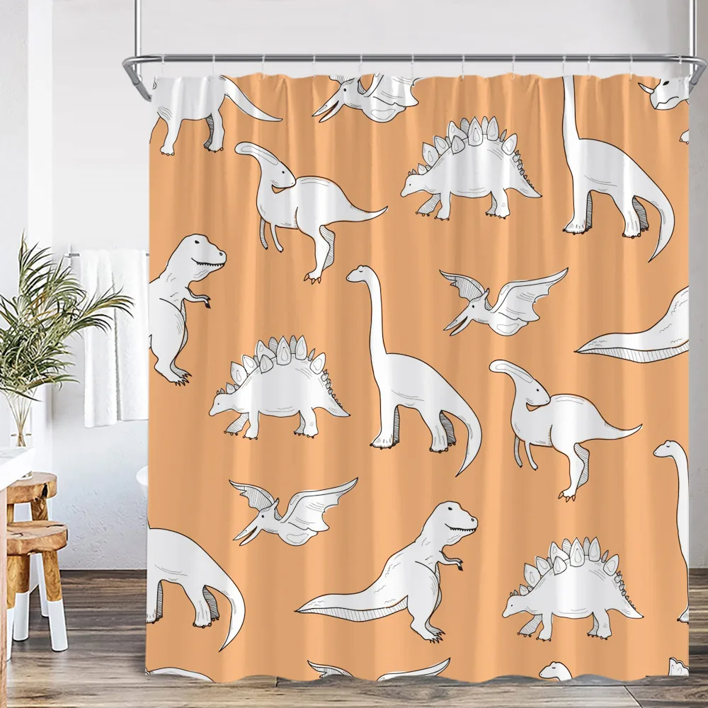 Cartoon Pattern Shower Curtains Cute Animals Sheep Dinosaur Dog Hearts Pattern Bath Decor Cartoon Kids Children Bathroom Curtain