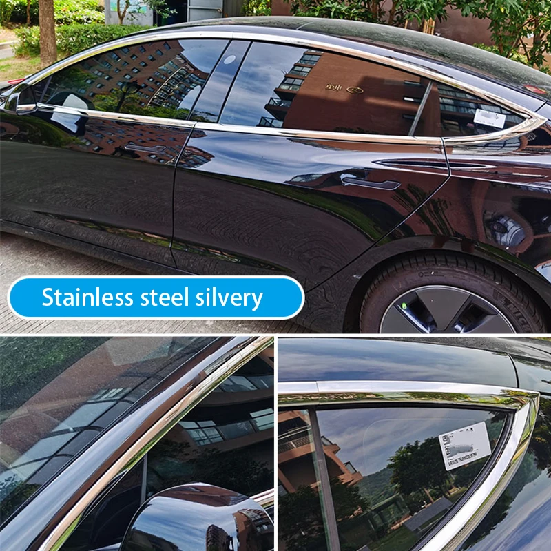 Car Accessories For Tesla Model 3 2017-2023 steel Chrome black Carbon Exterior Window Molding Strip Sill side Cover Trim 12pcs