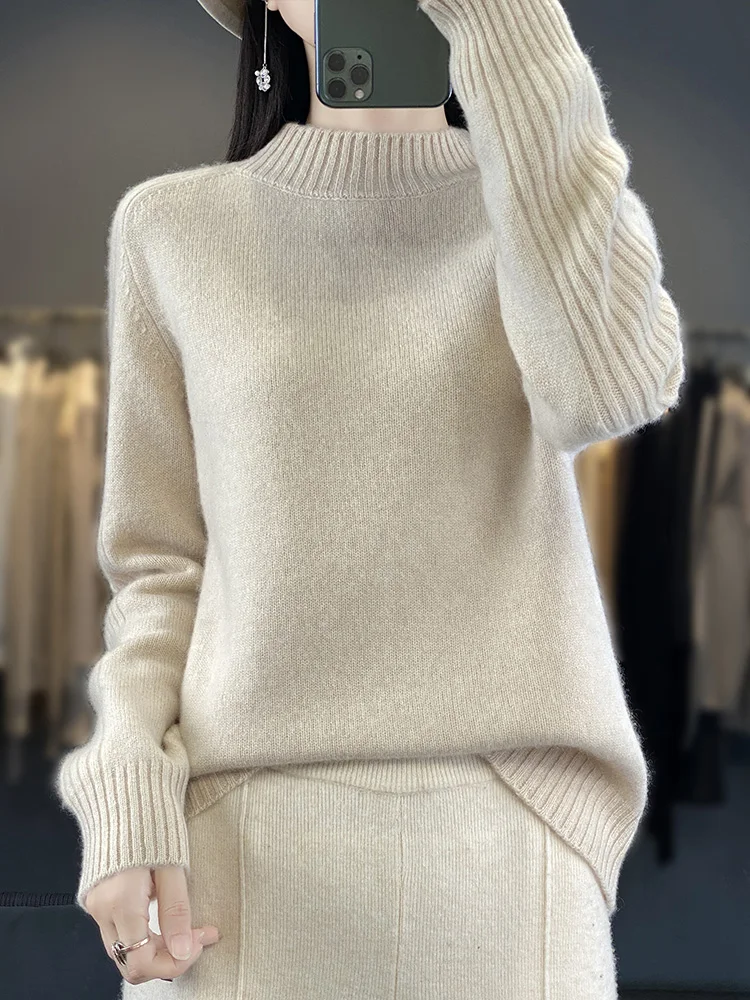 2024 Autumn Winter Women Sweater 100% Merino Wool Solid Knitwear Classic High Quality Pullover Long Sleeve Soft Cashmere Clothes