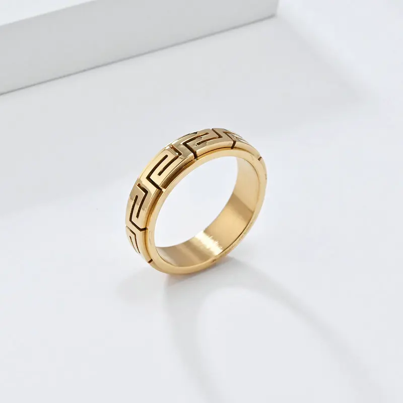 Stainless Steel Rotatable Ring Light Luxury Style Personality Simple Anxiety Relief Decompression INS Jewelry