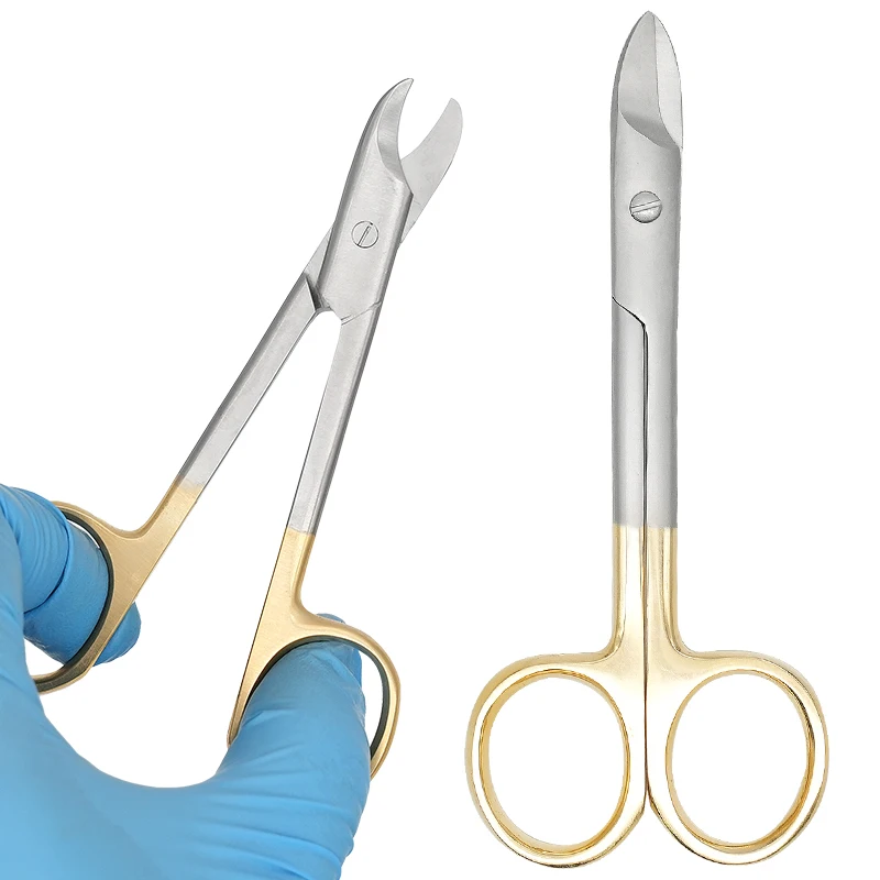 1pc Dental Surgical Scissors Straight/Curved Tip Golden Handle Stainless Steel Metal Crown Scissors Dentistry Lab Instruments
