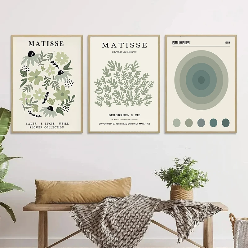 Bohemian Sage Green Canvas Painting Posters Nordic Abstract Plant Leaves Wall Art Print Pictures for Living Room Home Decoration