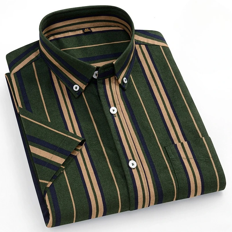Plus Size14XL 100% Cotton Oxford Summer Short Sleeve Shirts for Man Slim Fit Casual Plian Shirt Striped Elegant Designer Clothes