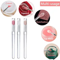 3Pcs Soft Silicone Head Eyeshadow Lip Applicator Brush Makeup Brushes with Crystal Handle with Lid Cosmetic Beauty Makeup Tools