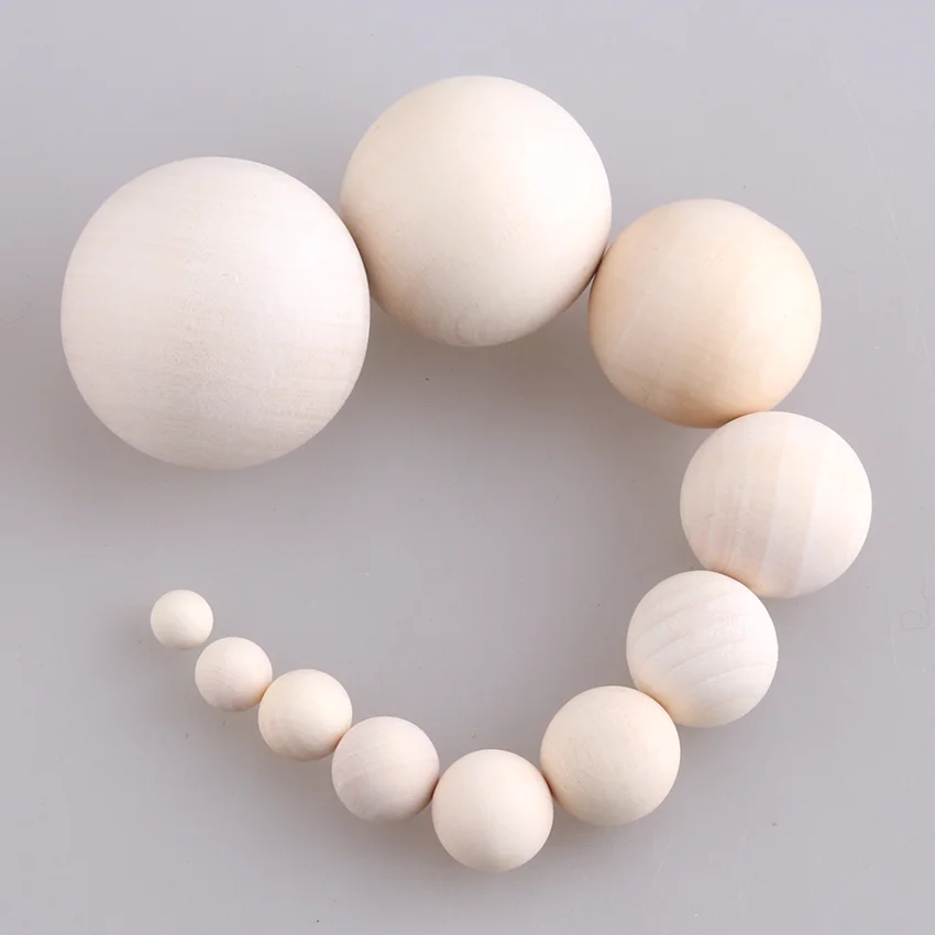 NANA No-Hole 8-40mm DIY Natural Ball Round Spacer Wood Beads For Jewelry Making Handmade Accessories Eco-Friendl Lead-Free