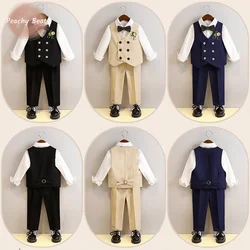 Fashion Baby Boy Formal Clothes Set Jacket Pant Shirt Vest Bowtie Infant Toddler Child Party Wedding Baby Costume Suit 1-12Y