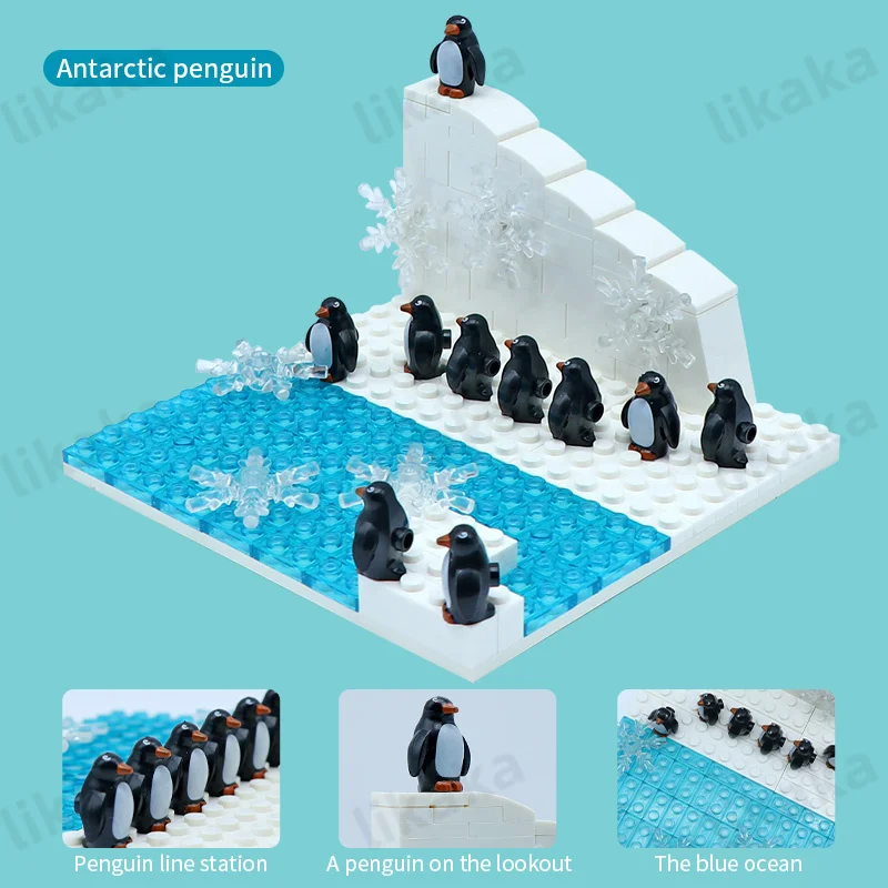 MOC Penguin Glacier Building Blocks Polar Bear Bricks Toys Icy Snow World Montessori Toys for Girls Boys DIY Gift Kids Toys