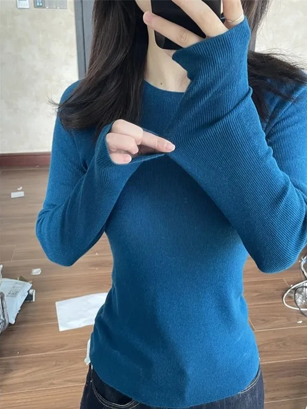 Slim Fit Long Sve Gestrickte irt Damen Herbst Winter Innenbekleidung Basic Sle Simple Top Avocado ein Farbe Warm Thermal