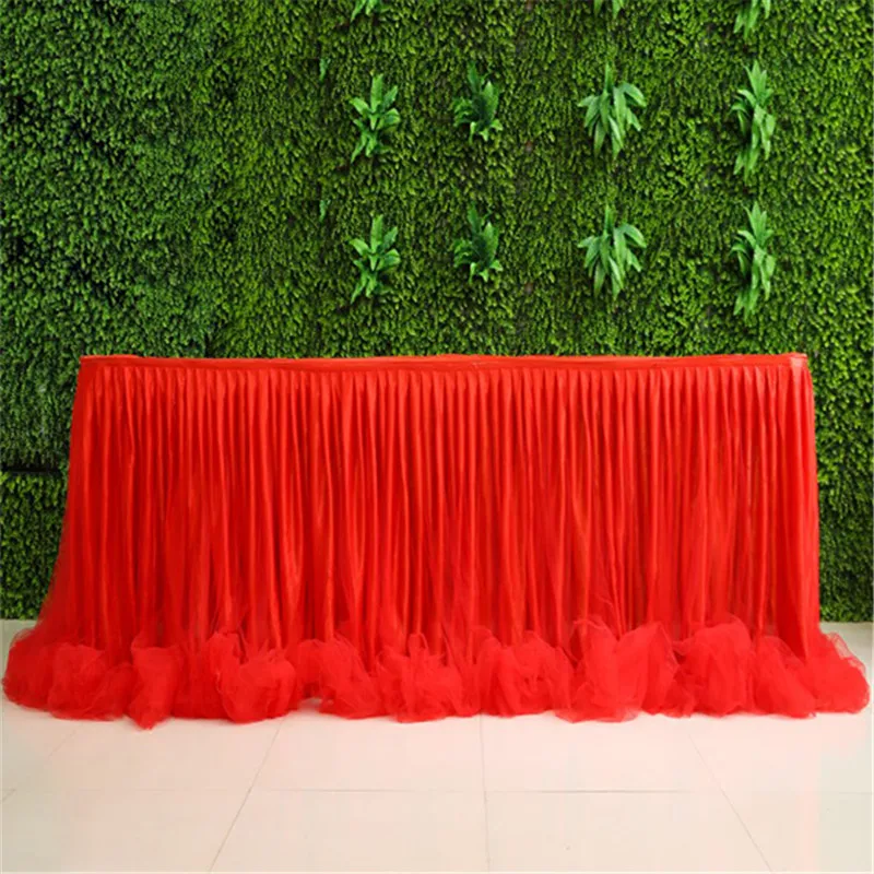 Ice Silk And Organza Table Skirt for Party Wedding Home Decoration Birthday Party / Baby Shower Chiffon Table Skirt