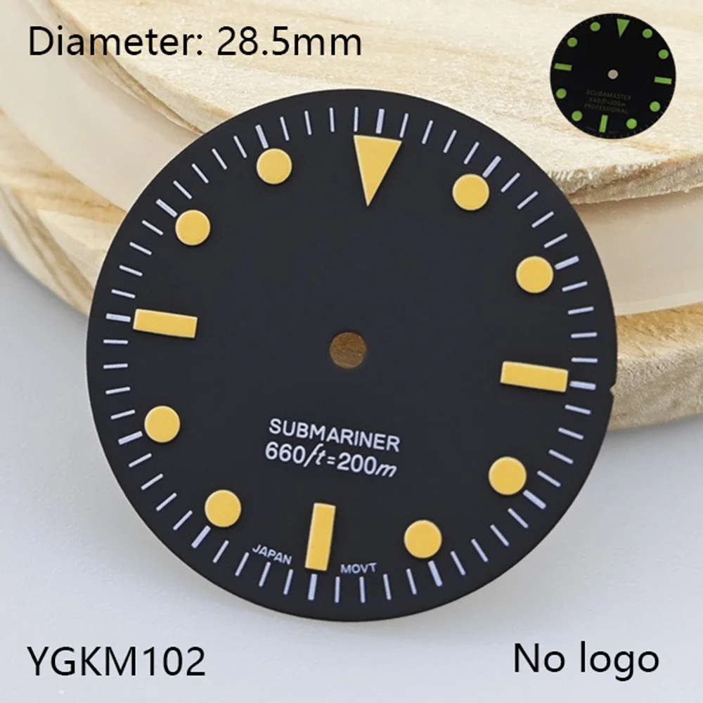 28.5mm C3 Green Luminous Sterile Vintage NH35 Dial Custom No Logo Dial Watchmods